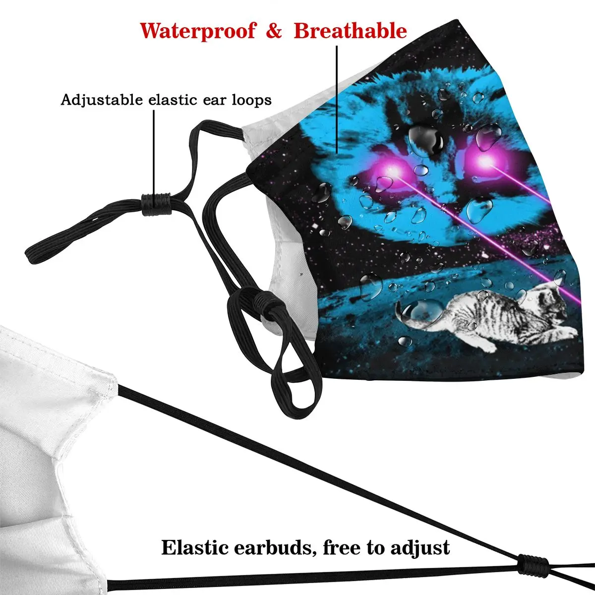 

Laser Eyes Space Cat Dust Mask with PM2.5 Activated Carbon Filter for Adult Mouth-muffle Face Reusable