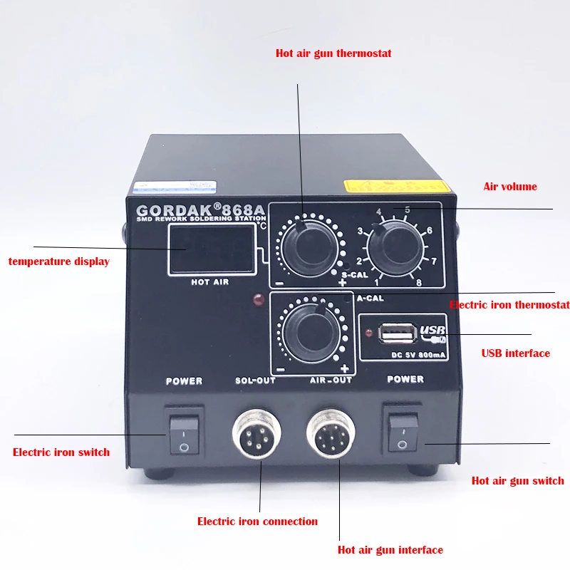 220V 500W паяльная станция GORDAK 868A 2 в 1 цифровой Дисплей Термовоздушная горячий воздух