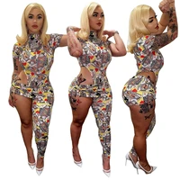 womens nightclub clothes asymmetrical poker print hollow zipper jumpsuits one piece outfit sexy party clothing wholesale