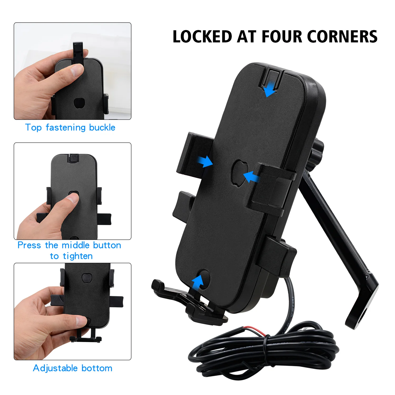 Двойное зарядное устройство USB, держатель для телефона мотоцикла, вращающаяся на 360 ° подставка для мотоцикла, велосипеда, держатель заднего вида для 4 ''-6,5'' смартфона