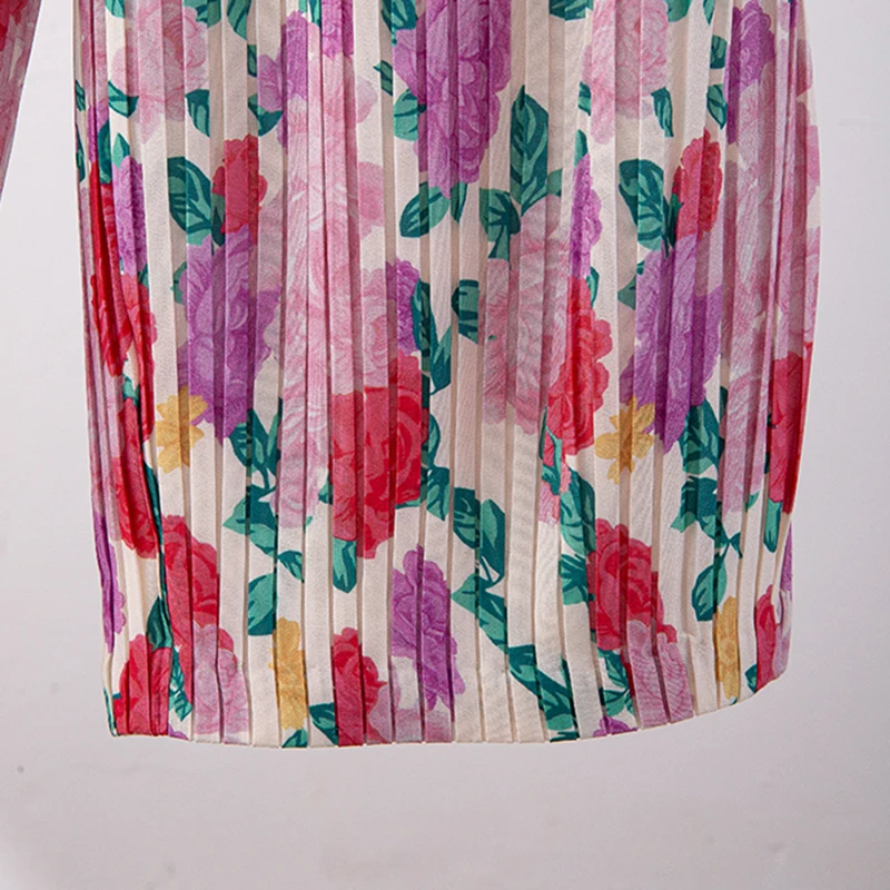 

GALCAUR Print Floral Vintage Pant For Women High Waist Hit Color Ruched Casual Wide Leg Pants Females Summer Clothing 2021 Style