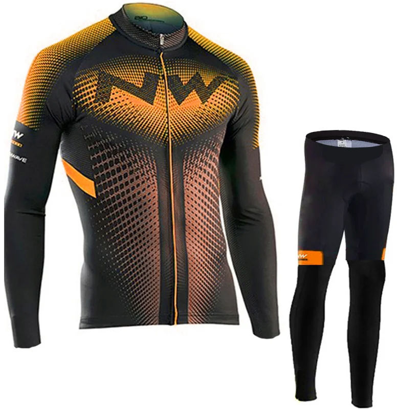 Long sleeve suit Northwave мужские велосипедные Джерси с длинными рукавами костюм велосипедиста MTB Одежда Maillot Ropa Ciclismo Hombre велосипедная одежда 9D силиконовый слюнявчик брюки - Цвет: Long sleeve suit
