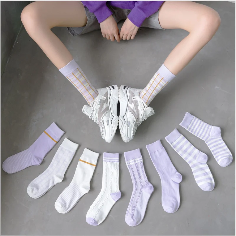 

2021 new women's socks taro purple socks spring and summer comfort color retro stockings women's quality