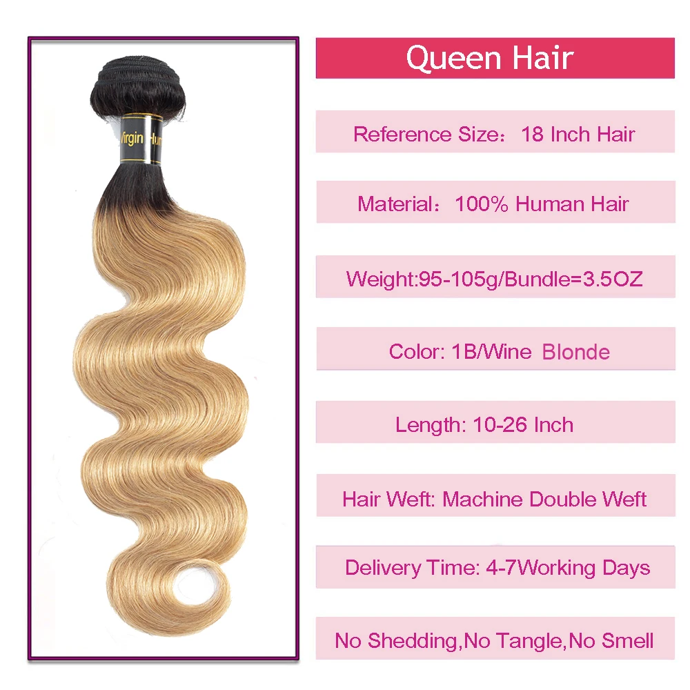 Queen hair Products человеческие волосы пучки с закрытием 3 пучка с кружевной застежкой 1B/27 Омбре блонд перуанские волосы remy