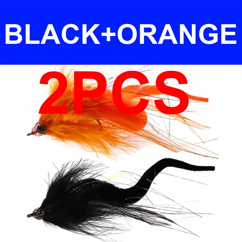 Bimoo 2 шт. 2/0 Dragontail Fly для бас-гитара или маски рыболовные приманки для Big Game нахлыстом Стример Летать - Цвет: BLACK N ORANGE