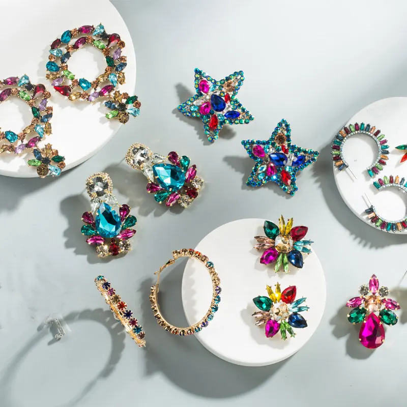 Женские Висячие серьги KMVEXO подвески с разноцветными кристаллами круглой формы