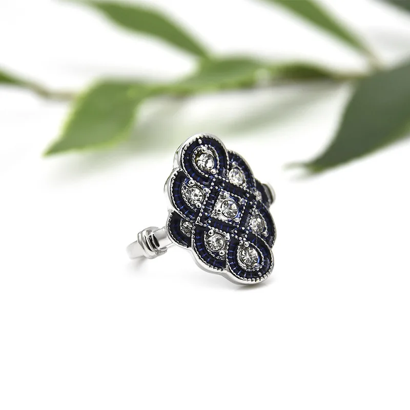 

Big Blue CZ Zircon Stone Vintage Color Rings for Men Women Unisex Retro Carving Knuckle Finger Rings Jewelry