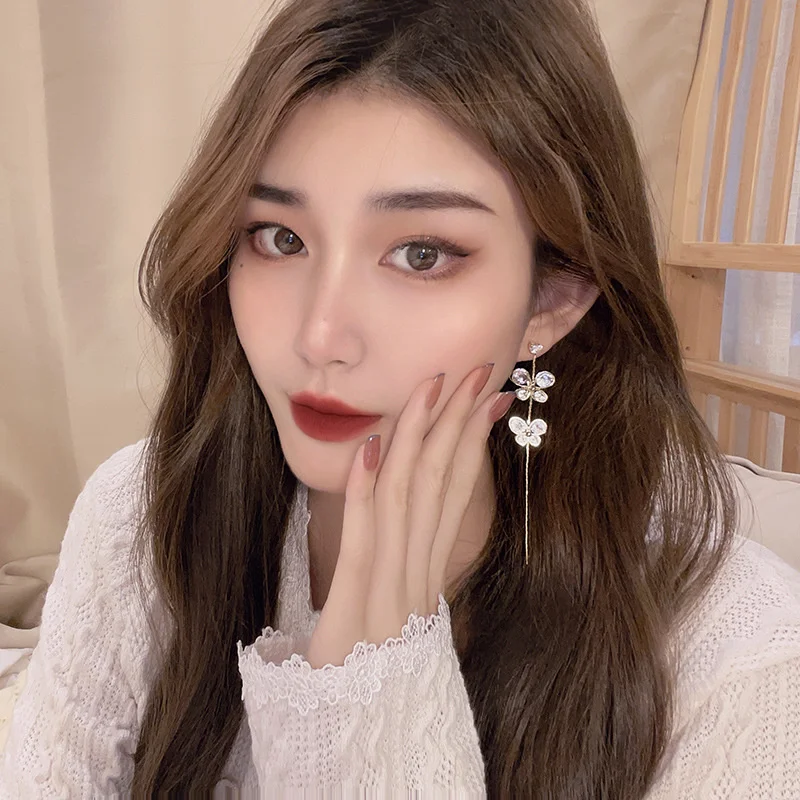 

Long Tassel Butterfly Zircon 2021 Classic Limited Earrings for Women European Bridal Wedding