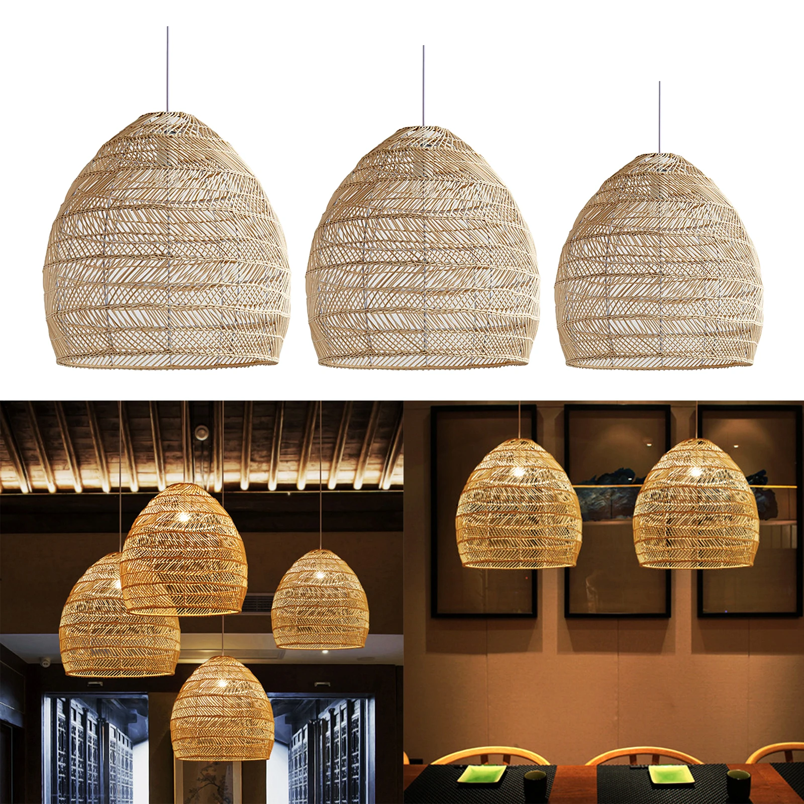 

Bamboo Pendant Lamp, Japanese Style E27 Chandelier Hanging Light Ceiling Lighting Fixture for Restaurant Teahouse Dining Room