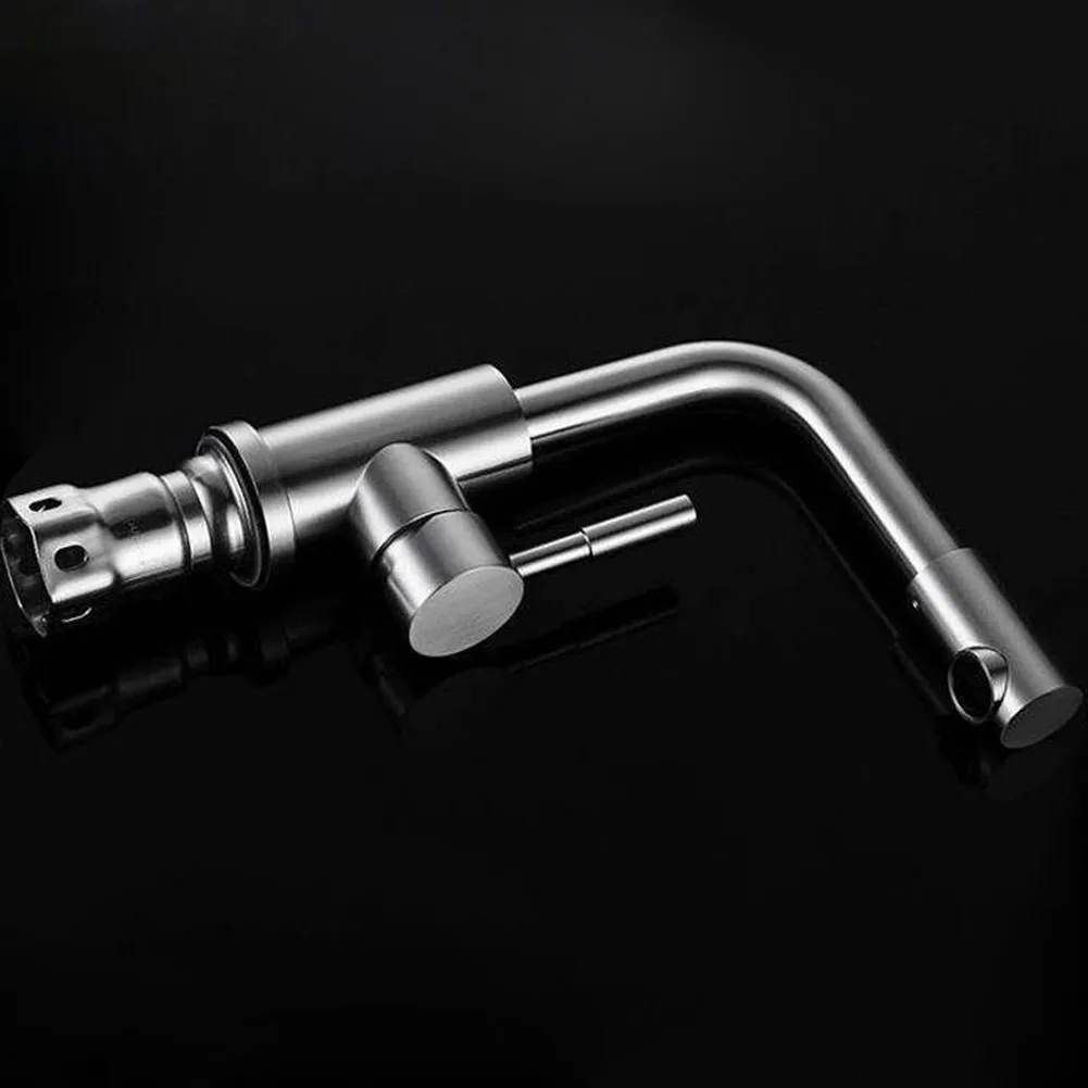 

1PC Basin Water Tap Bathroom Faucet Stainless Steel Finish Single Handle Hot And Cold Mixture Water Tap Nozzle Rotate 360 Degree