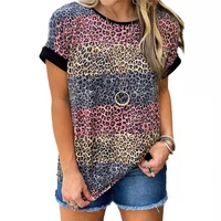 2021 summer ladies fashion casual loose t shirt short sleeve breathable cotton o neck leopard patchwork women t shirts