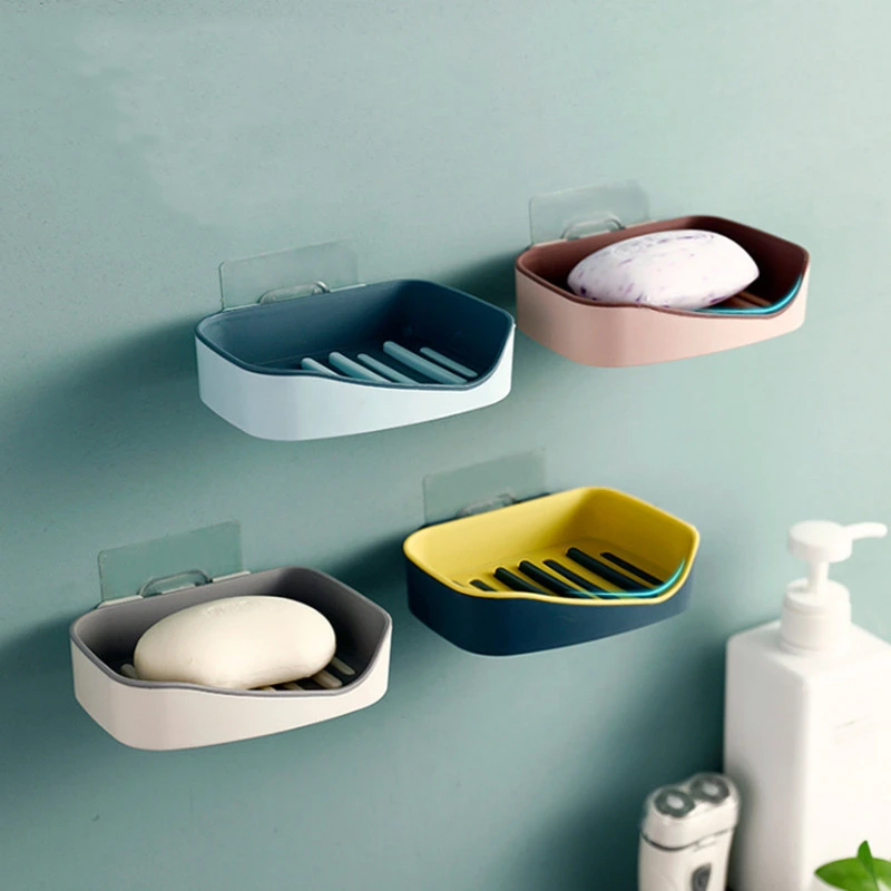 

1Pcs Soap Holder Punch-free wall-mounted double-layer drain home bathroom sponge soap box Tray container Bathroom Accessories