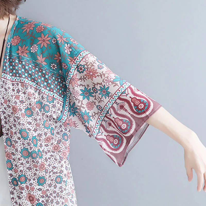Летняя женская блузка в стиле бохо 2020 винтажное женское длинное кимоно из шифона