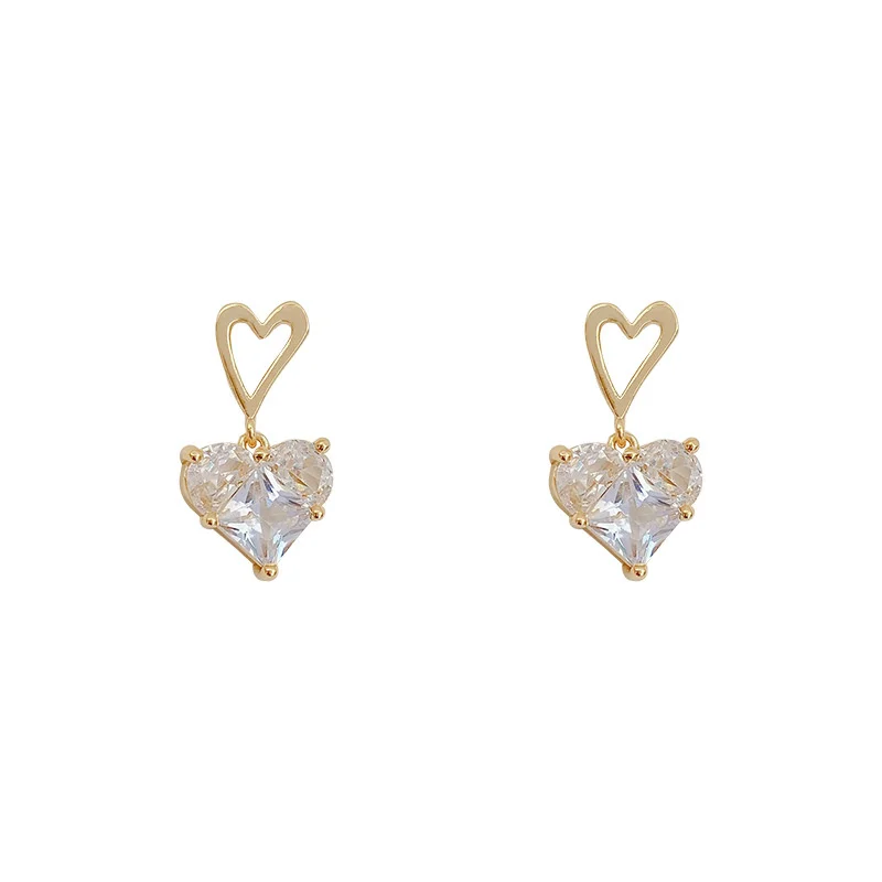 

New Silver Needle Love Small Women's Simple Peach Heart Micro Zircon 2021 Classic Recommend Earring European Bridal