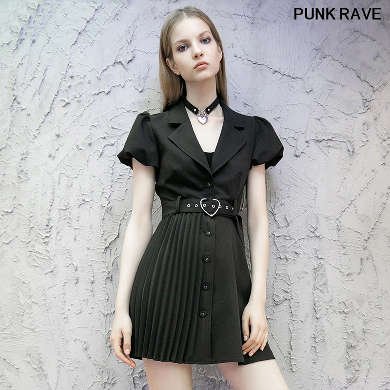 Плиссированное Платье в стиле панк модное классическое черное платье с вырезом