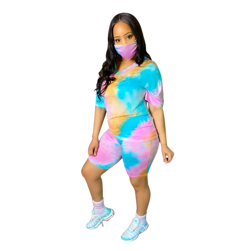 Комплект из двух предметов Tie Dye женская одежда футболка велосипедные шорты