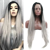 silver gray straight ombre glueless synthetic lace front wig grey silk base transparent highlight lace frontal wigs cosplay hair