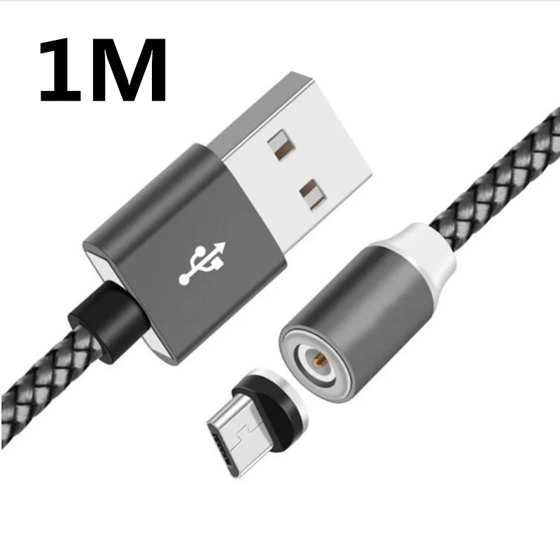 Gray 1M Магнитный Micro USB кабель для iPhone, samsung, huawei, магнитный кабель для зарядки и передачи данных, USB кабель для освещения, кабель для мобильного телефона - Тип штекера: Gray 1M