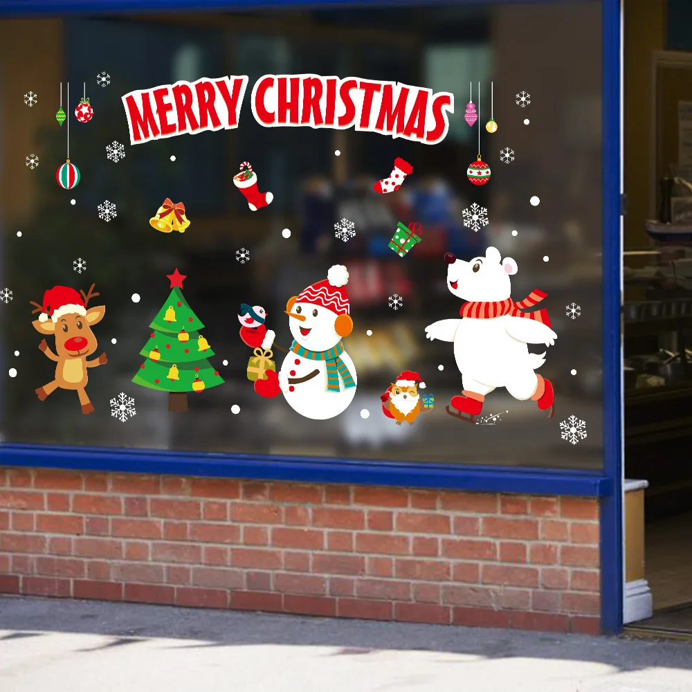 

Waterproof Cartoon Santa Claus Alphabet Store Window Glass Door Stickers, Christmas Day Wall Stickers Wallpaper DIYSelf-adhesive