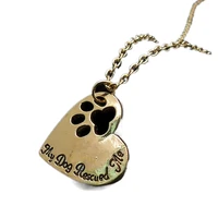 my dog rescued me gold silver color neckalces heart hollow dog pet paw prints pendant pet lover memorial necklace party jewelry