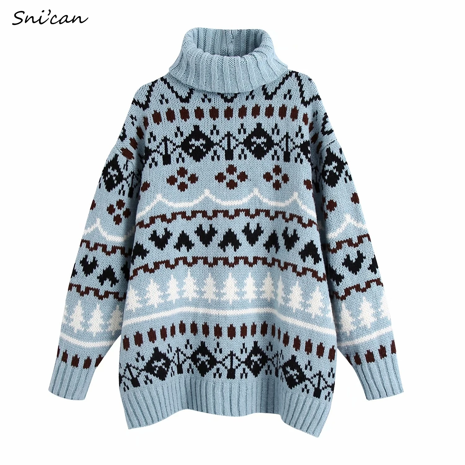 

Snican Fashion Women turtleneck sweater za 2021 Winter casual oversize pullover femme chandails pulls Ladies Jumper Long Outwear