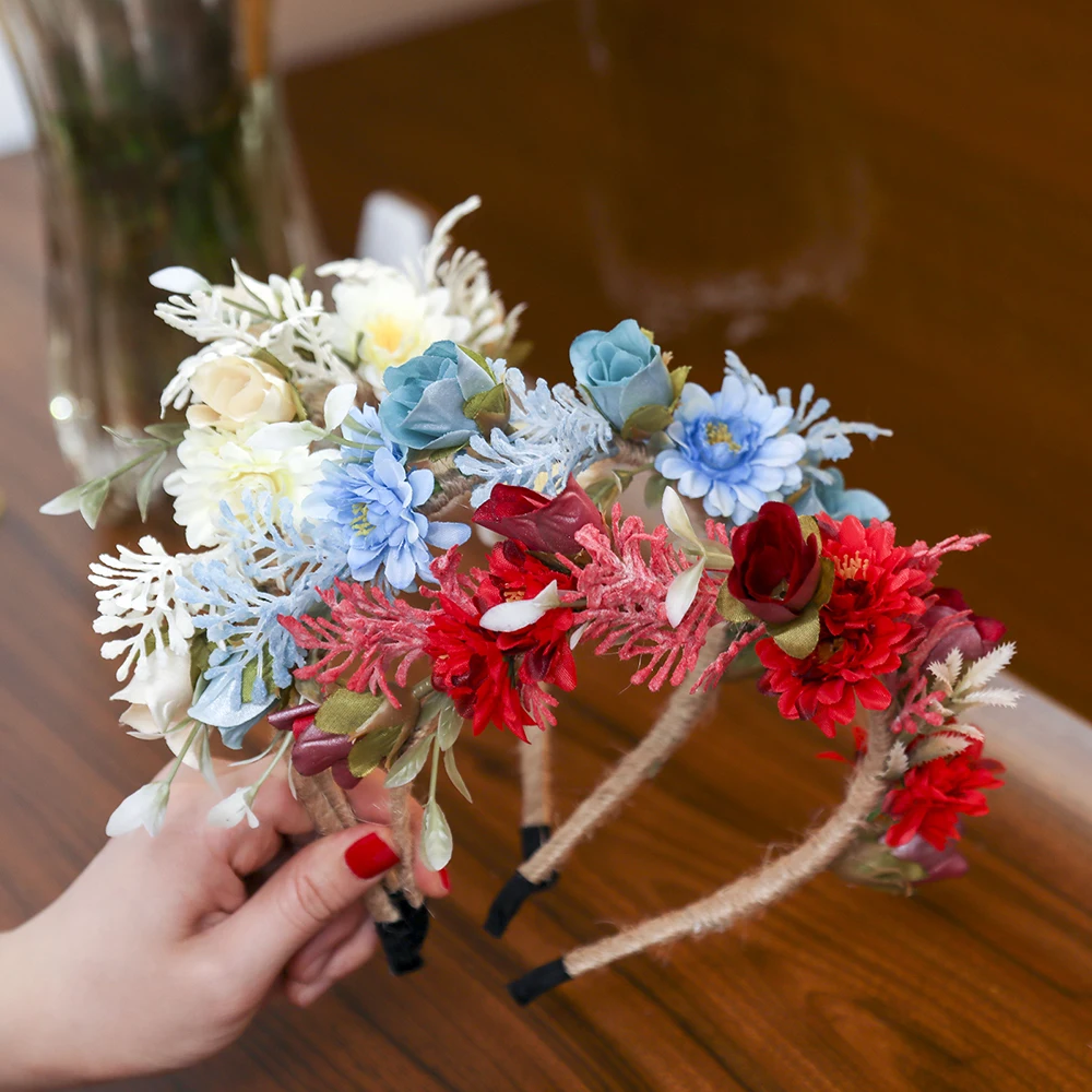 LEVAO женская свадебная Цветочная корона головная повязка красочные маленькие