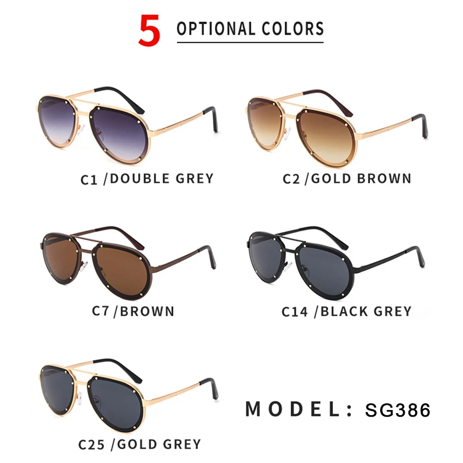 

Oval Sunglasses Women 2020 Rivet Unisex Metal Frame Sun Glasses Brown Lens Mirror Vintage Brand Designer Glasses Shades UV400