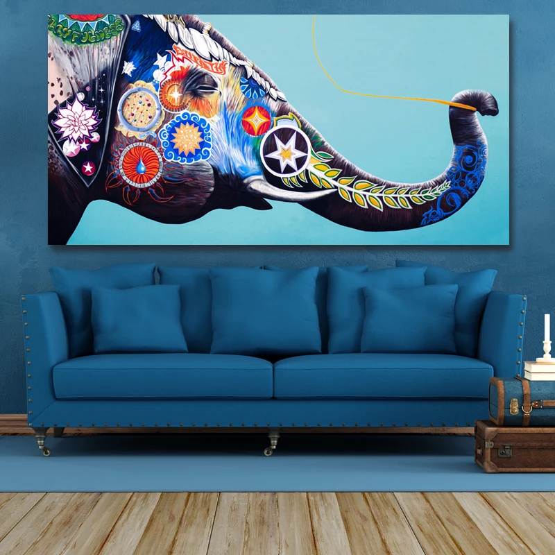 Красочная Абстрактная живопись слон рисунок на холсте Настенная картина для