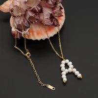 baroque natural freshwater pearl 26 english letters necklace female pendant stainless steel clavicle chain necklace women