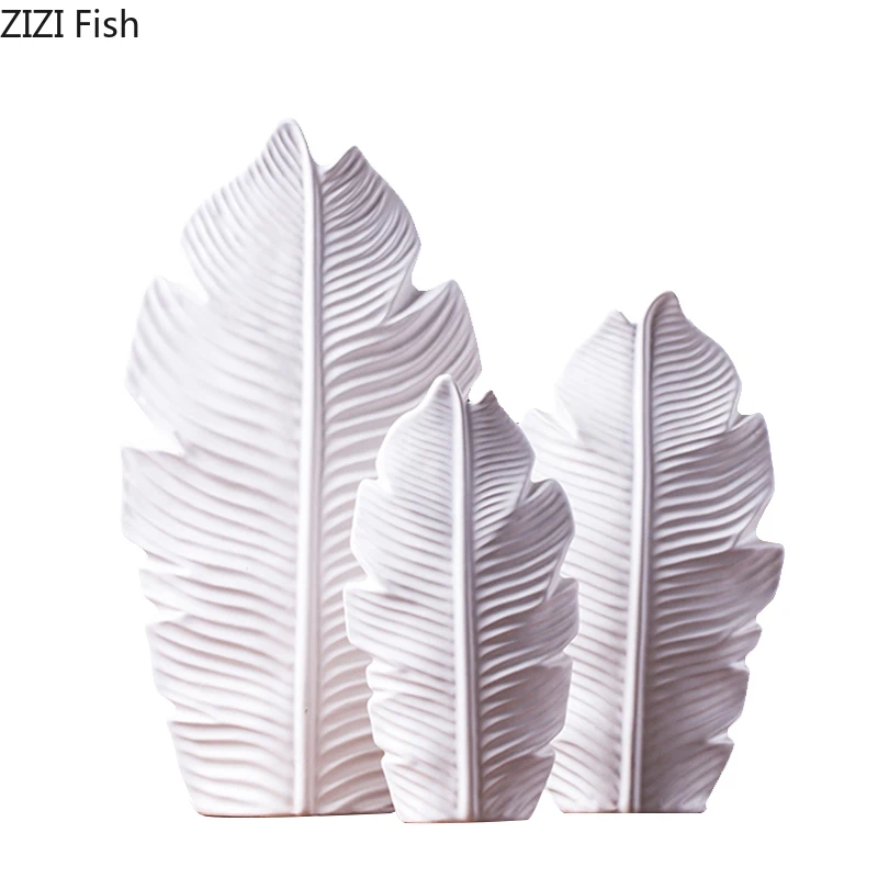 

NORDIC CREATIVE CERAMICS VASE WHITE LEAF PATTERN DESKTOP FLOWER ARRANGEMENT ACCESSORIES HYDROPONICS MODERN HOME DECORATIONS
