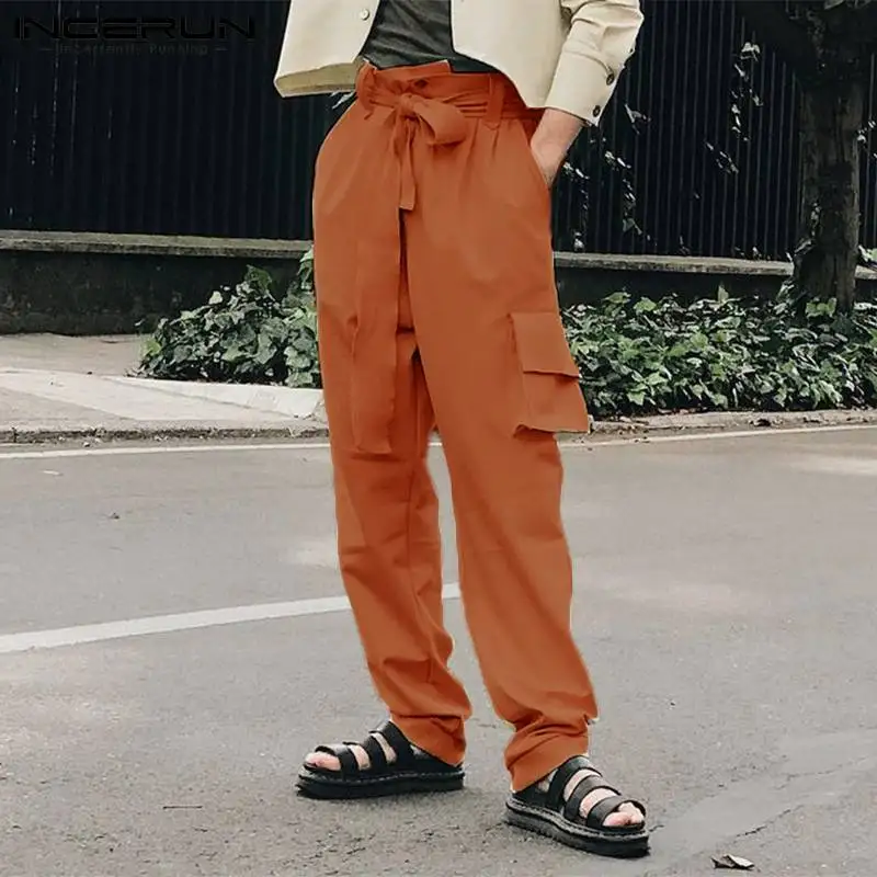 

INCERUN Men Harem Pants Button Joggers Lace Up Pockets Baggy Pantalon 2022 Solid Color Streetwear Fashion Casual Trousers Men