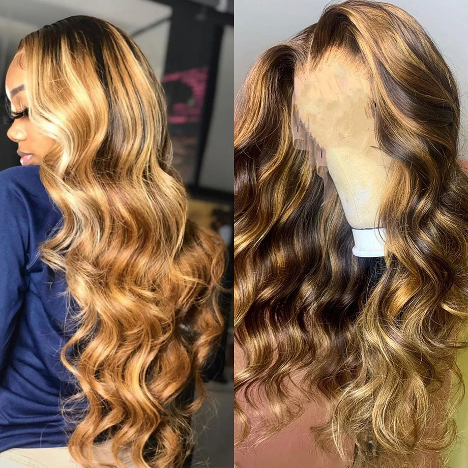 

Highlight Lace Front Human Hair Wigs Ombre Honey Blonde Brown Short Bob Frontal 30 Inch Loose Body Wave For Women Lace Front Wig