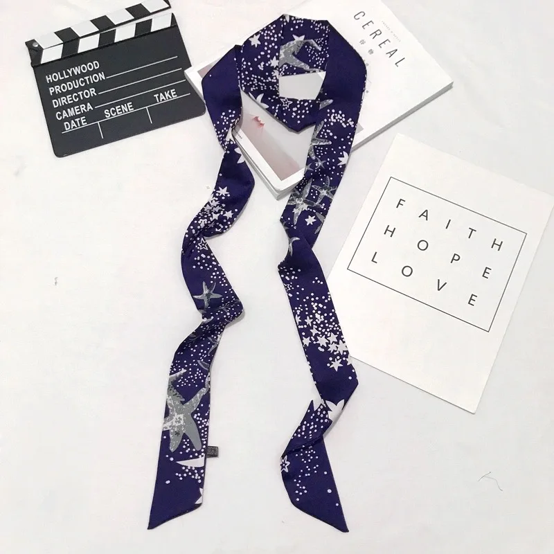 Новинка весенний узкий Двусторонний Шелковый шарф с принтом для девочек мешков