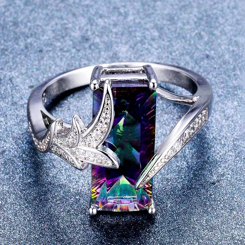 Bague Ringen кольца с радугой, мистическим топазом, драгоценным камнем, чистое 925 пробы, серебряные ювелирные изделия, свадебный подарок для женщин, размер 6-10