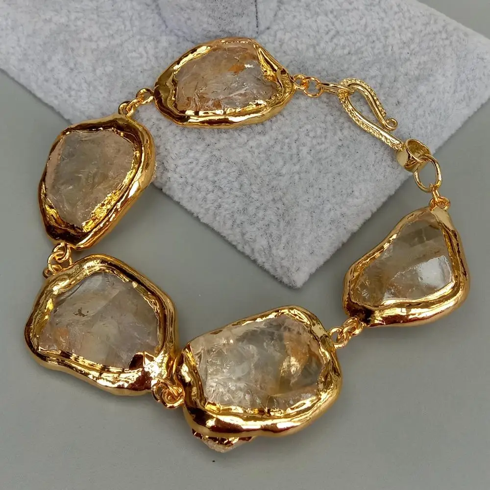 Y · YING натуральные цитрины необработанные бусины с позолоченными краями браслет 8