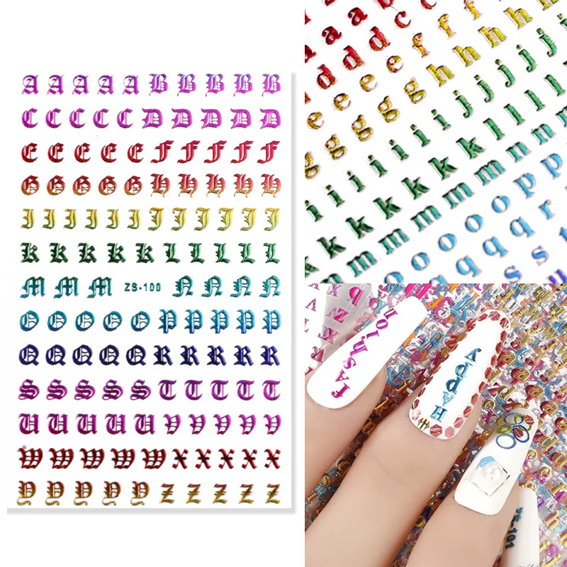 

Color Laser Letter English Letter Nail Art Sticker 3D Three-dimensional Adhesive Colorful Aurora DIY Slider Art Nails Decoration