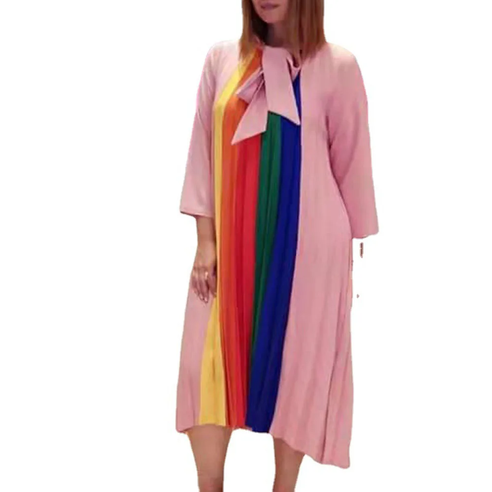 

Europe America Dresses Explosion Casual Loose Oversize African Color Contrast Splicing Bandage Long Sleeve 2021 Summer New