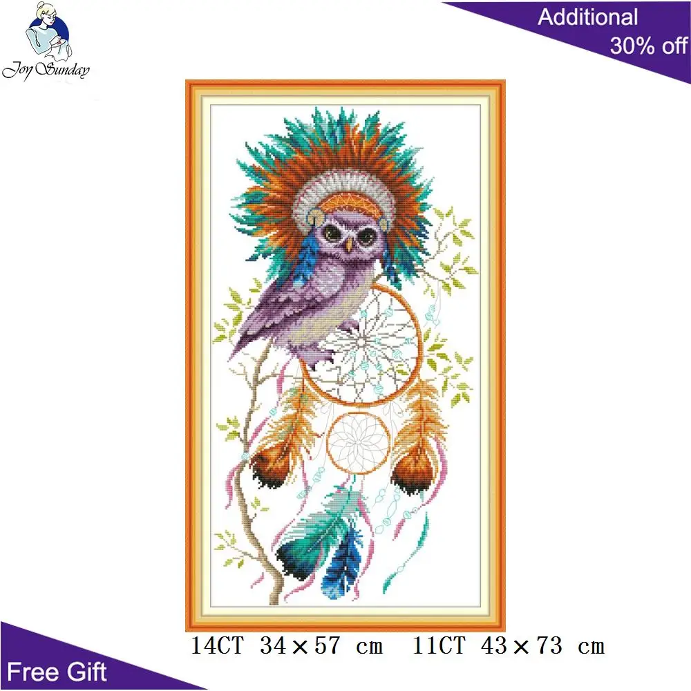 

Joy Sunday Indian Owl Home Decor DA381 14CT 11CT Stamped Counted Needlework Colorful Feather Owl Animal Cross Stitch Kit