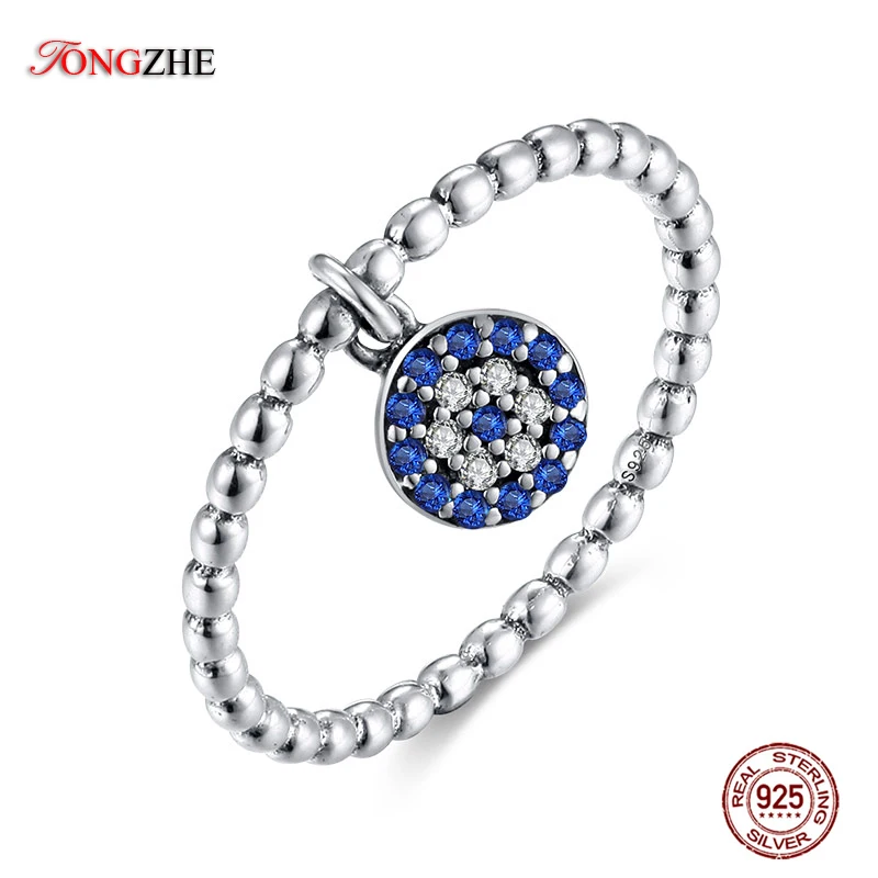 TONGZHE 925 пробы серебряные кольца от сглаза для женщин голубой камень глаз с фианитами из бисера пара Rngs винтажные штабелируемые кольца индейки ювелирные изделия
