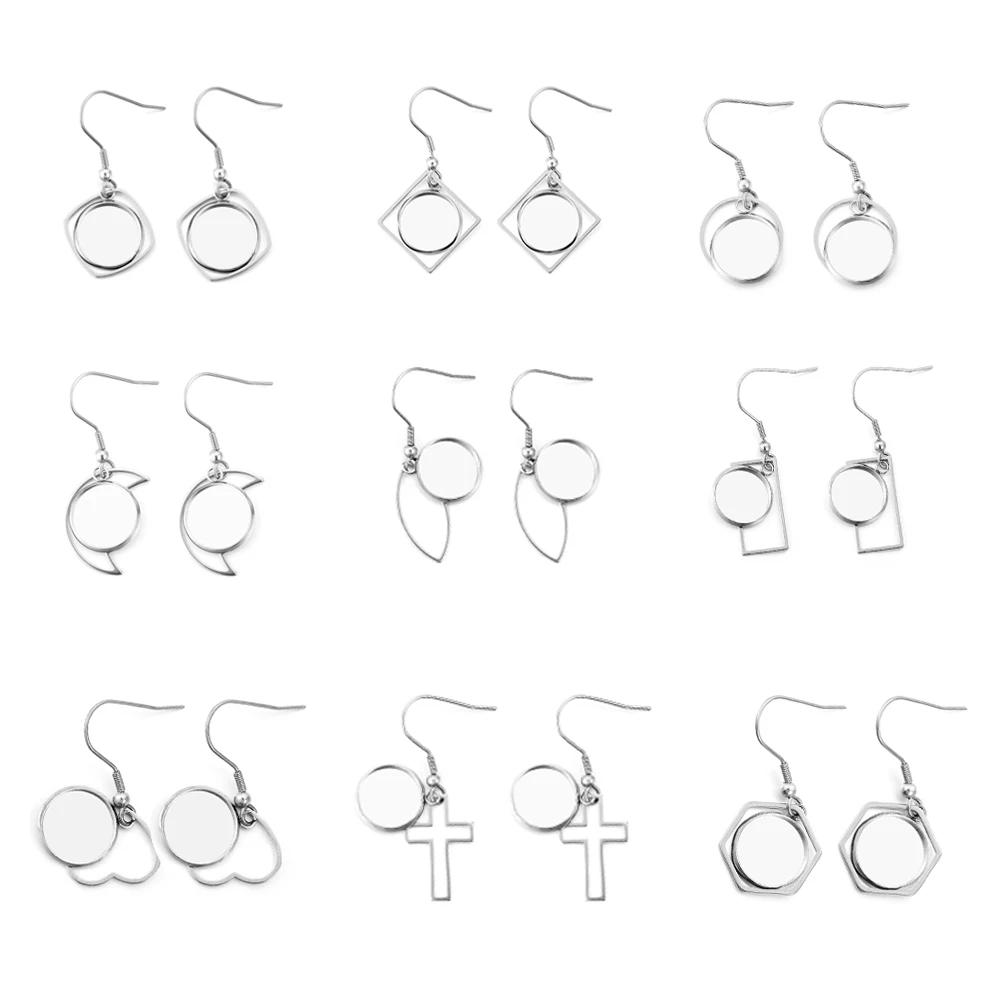 

20Pcs/Lot 12mm Stainless Steel Geometric Bezel Charms with Tray Cabochon Earring Hook Base Blank Setting for DIY Jewelry Making