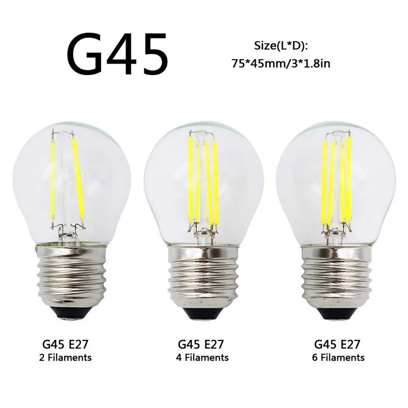 E27 лампа G45 светодиодный нить 2W 4W 6W 8W G45 Ретро Стекло Edison 220V лампы Замена лампы накаливания световые люстры