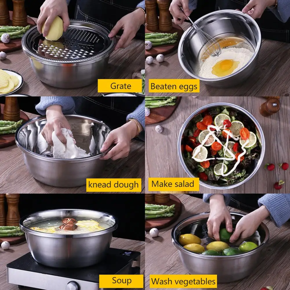

Multifunctional Kitchen Graters Set with Stainless Steel Drain Basin Anti-hot Clip for Kitchen Vegetables Fruits