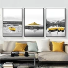 Картина на холсте, с изображением желтой лодки на озере, горного пейзажа, для гостиной, интерьера дома, картина, печатный плакат