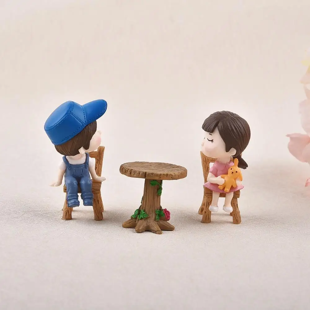 

3pcs/Set Table Chair Resin Craft Micro Landscape Ornament Fairy Garden Miniature Terrarium Figurine Bonsai Decoration