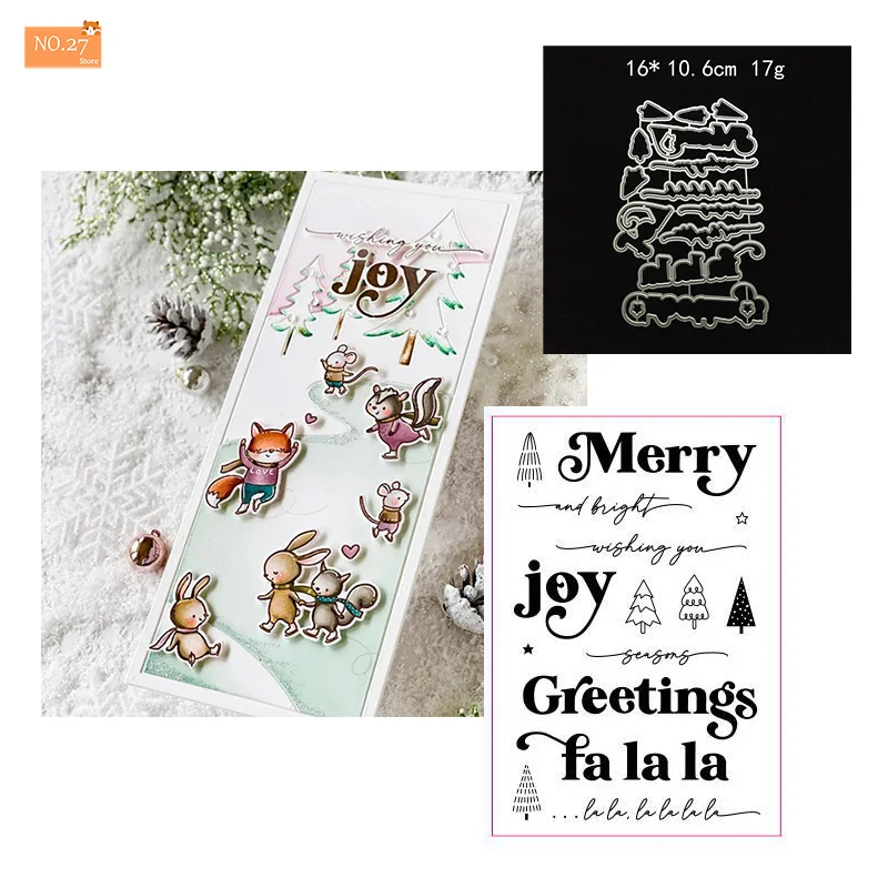 

2021 New DIY Scrapbooking Photo Album Embossing Metal Cutting Dies and Joy Greeting Word Stamps for Christmas Decoration Craft