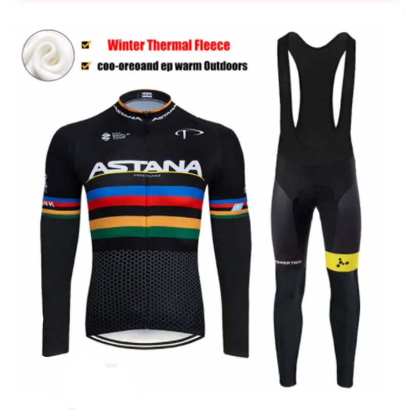

Men's Cycling Jersey set 2020 Pro Team astana Winter Fleece Cycling Clothing MTB Cycling Bib Pants Set Ropa Ciclismo Triathlon