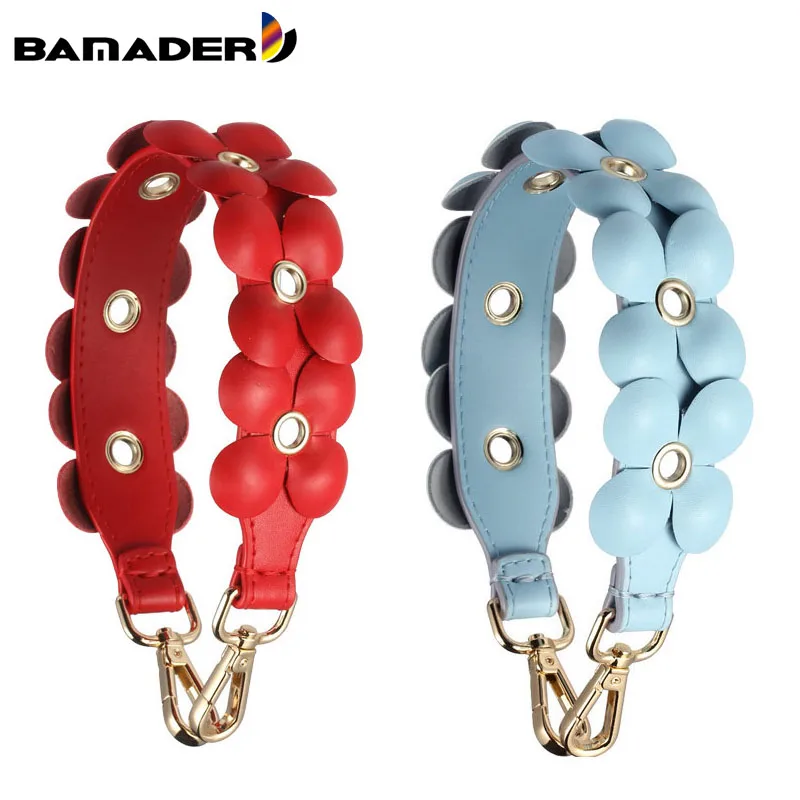 Короткий ремешок из натуральной кожи с цветами роскошный на плечо длина 30 см |