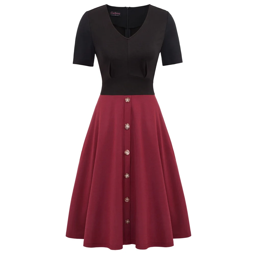 Женское платье трапециевидной формы с коротким рукавом в стиле ретро весеннее