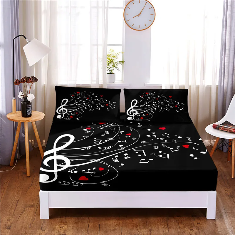 

Musical Notes 3pc Polyester Solid Fitted Sheet Mattress Cover Four Corners With Elastic Band Bed Sheet(2 pillowcases)