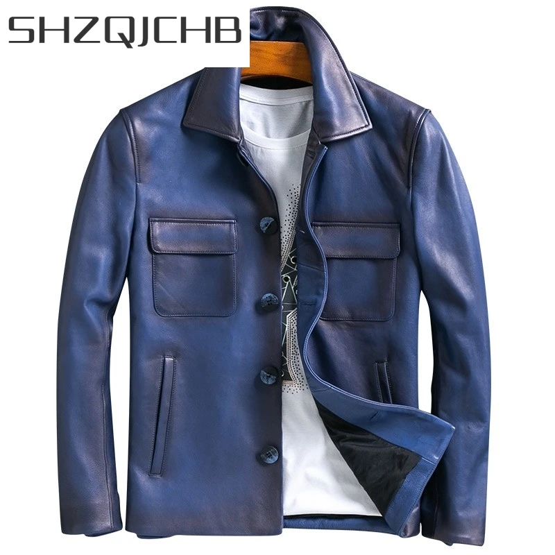

JCHB 2021 Men Natural Sheepskin Leather Pilot Jacket Top Quality Slim Motorcycle Bikers Genuine Leather Jacket Vintage Mens Coat